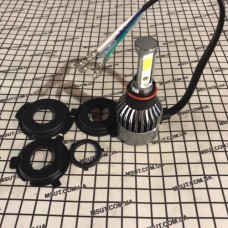 Лампа фары H4 с радиатором  LED с переходниками ХРОМ